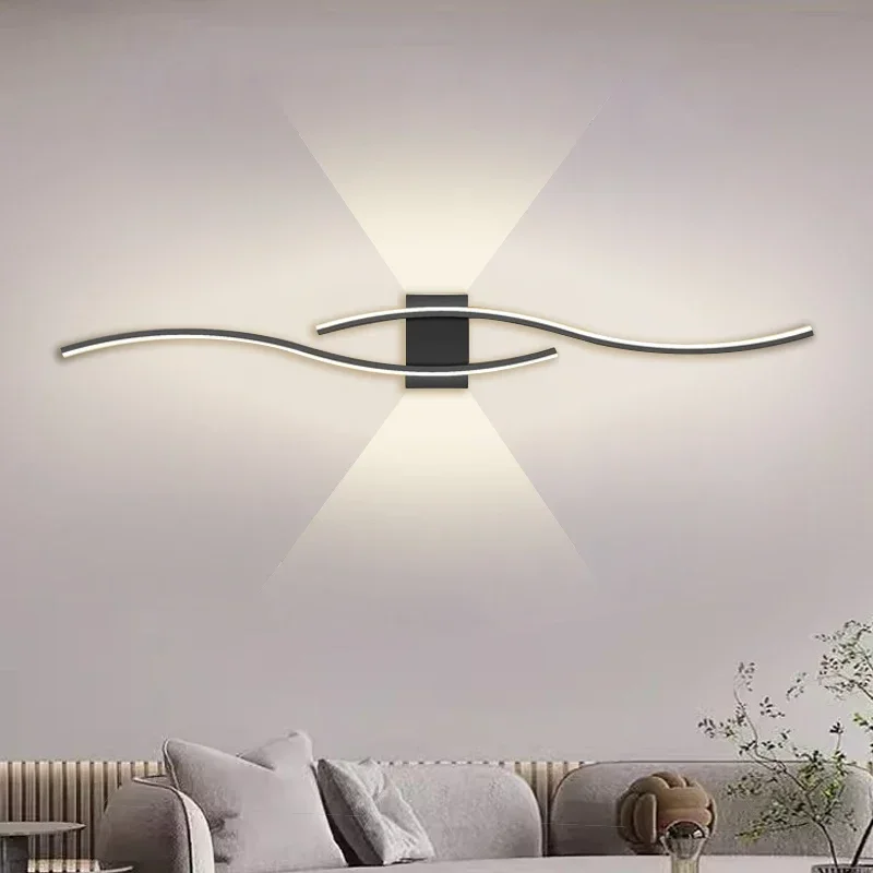 Modern LED Strip Wall Lamp Double Curve Remote Control Light Bedside Decor Black Gold Wall Sconces Living Room Bedroom Led Fixtu