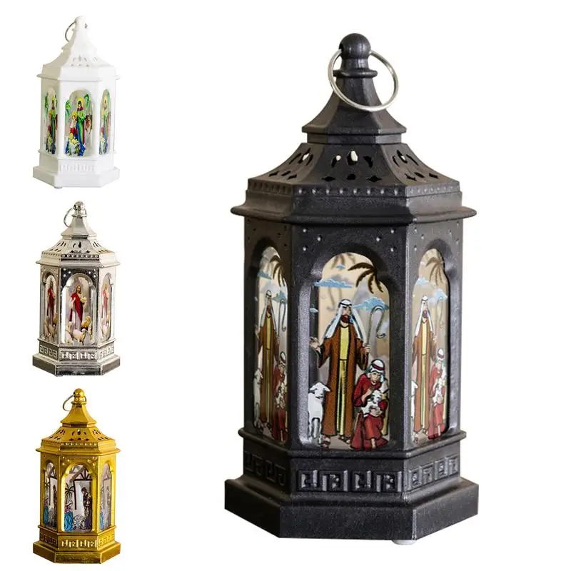 Lantern For Christmas Jesus Decorative Nativity Flameless Lantern Antique Christmas LED Lamp Ornaments For Religious Decoration