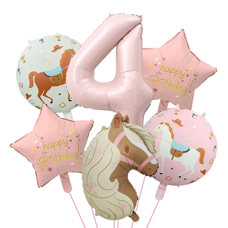 6 Stück Rosa Pony Geburtstags-Folienballons 32 Zoll Zahlenballons 1-9 für Kinder Mädchen 1.-9. Geburtstag Niedliche Tierfarm-Themen-Partydekoration – Detail 4
