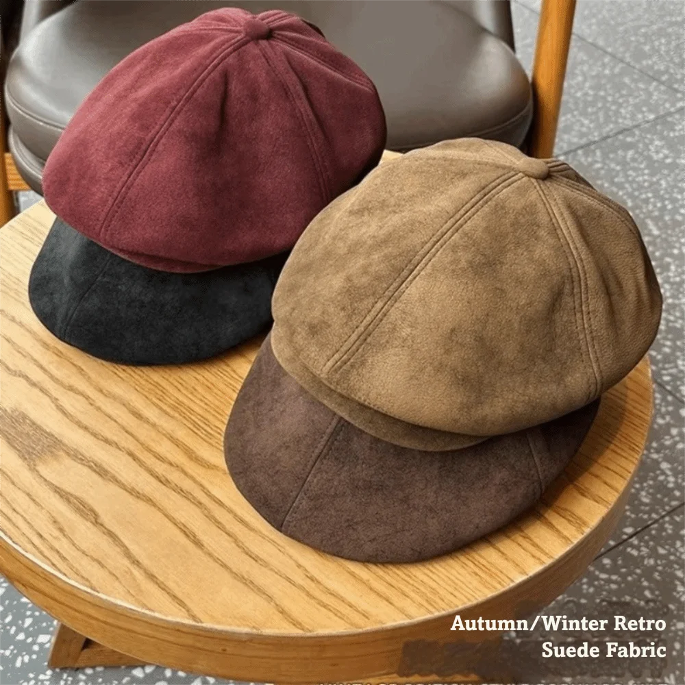 

Trendy Retro Forward Hat Adjustable Imitation Suede Newsboy Cap Classic British Hat Autumn Winter Wear