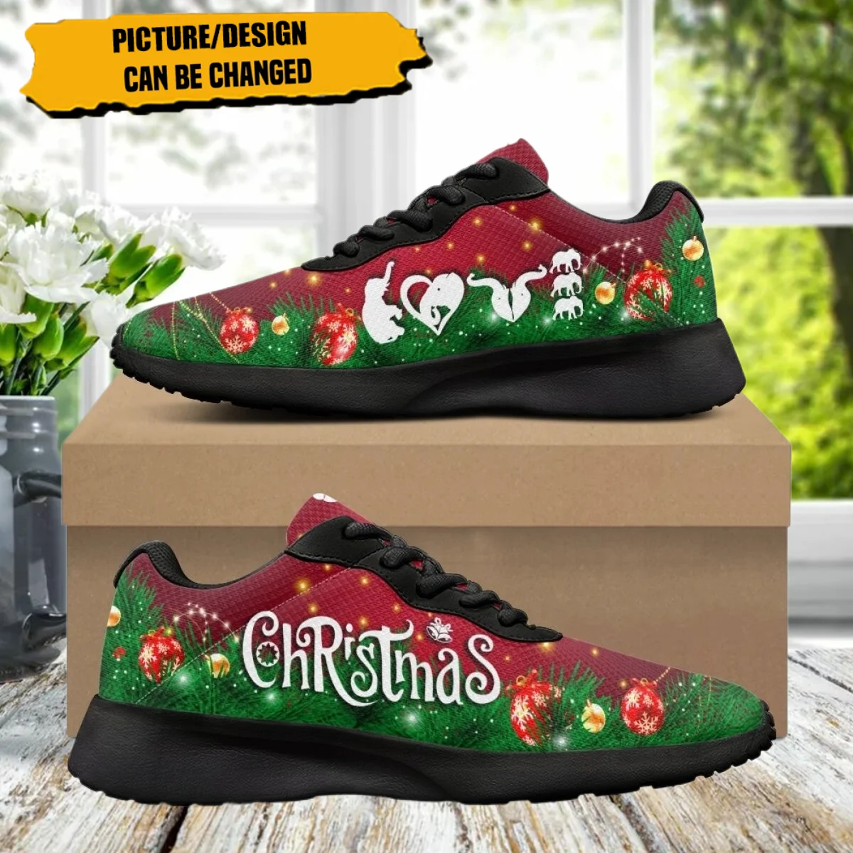 

Christmas Elephant Design Women's Soft Jogging Shoes Fashion Sneaker Durable Gym Teen Sneakers Print On Demand tenis masculin