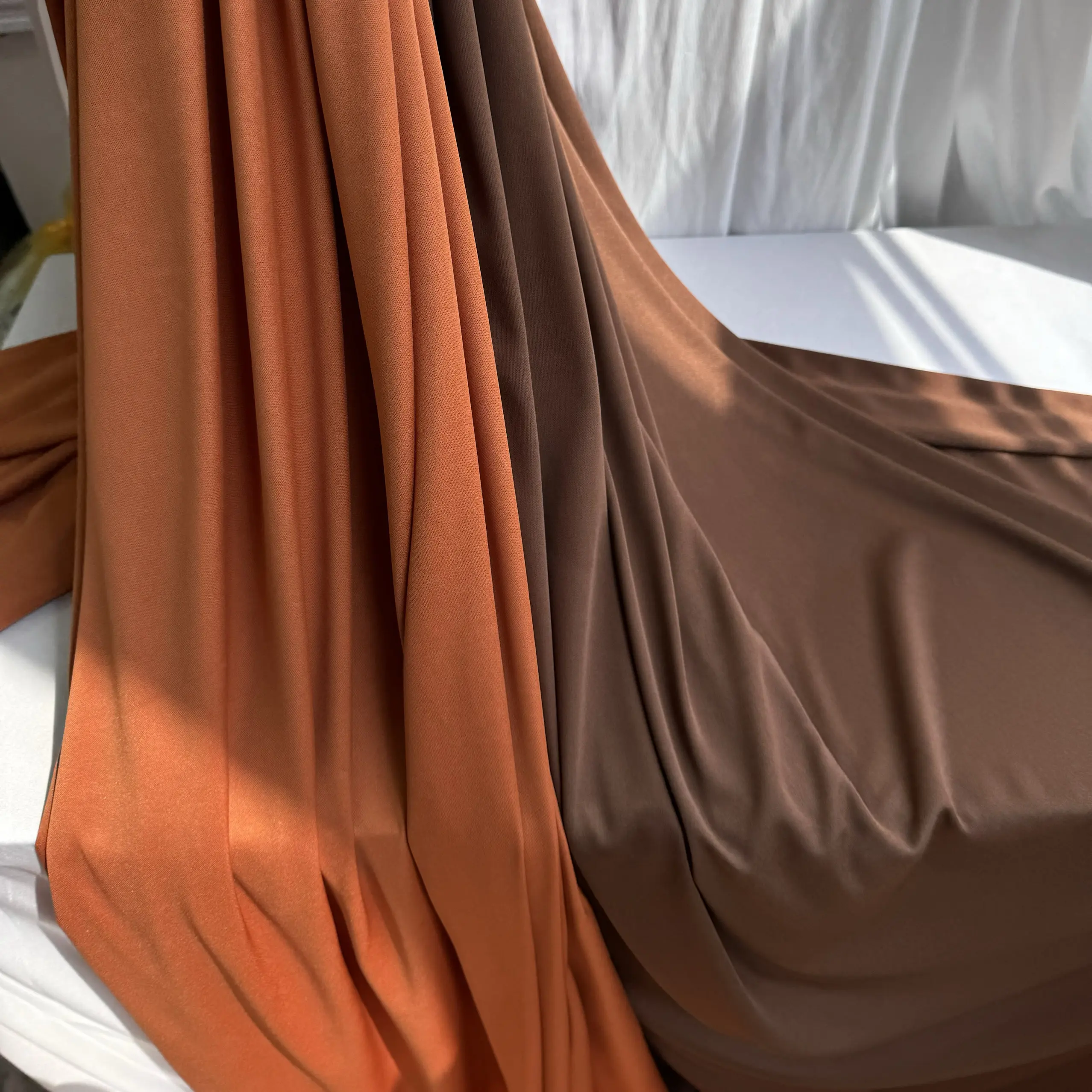 Milk Tea Caramel Champagne Draping Fabric for Wedding Background Layout Purdah Elastic Beige Hanging Ceiling Fabric