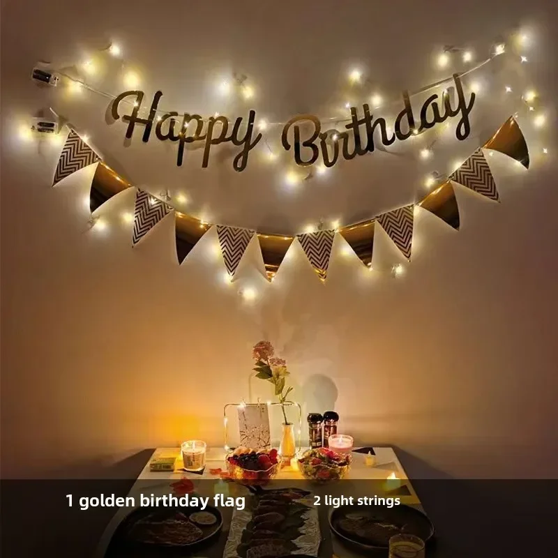 Happy Birthday Ceremony Feeling Decoration Scene Background Wall Arrangement Boys and Girls Party Party Flag Supplies