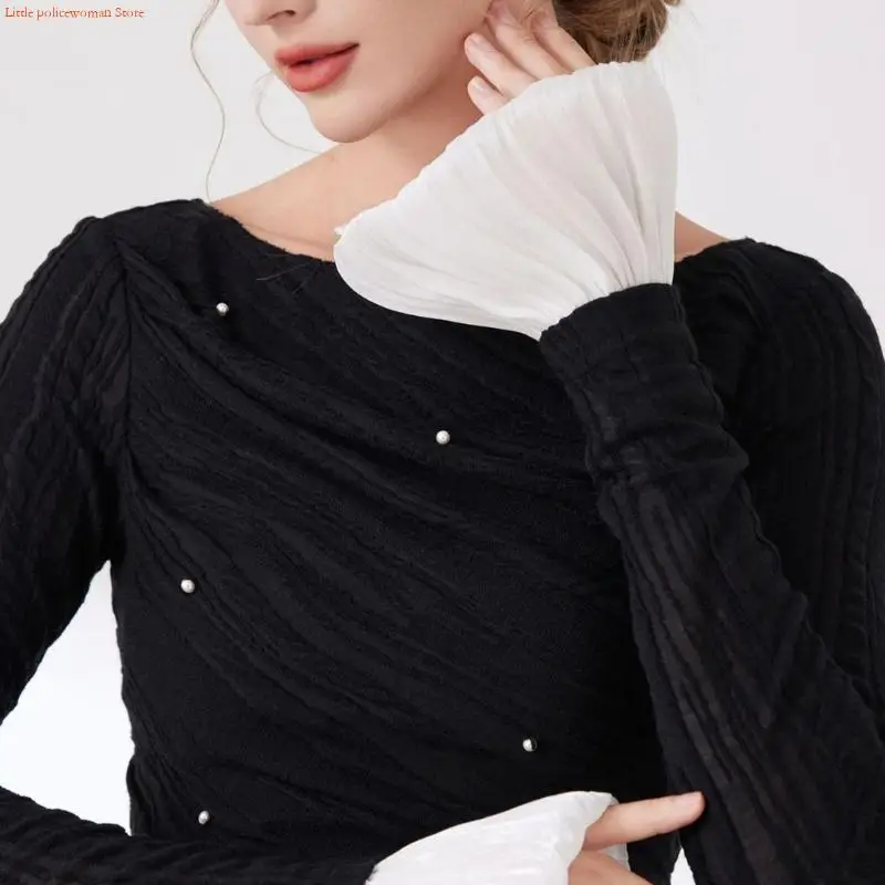 

F92D Искусственные рукава Кружева Расклешенный дизайн Эластичные декоративные рукава Манжеты на запястья Армия