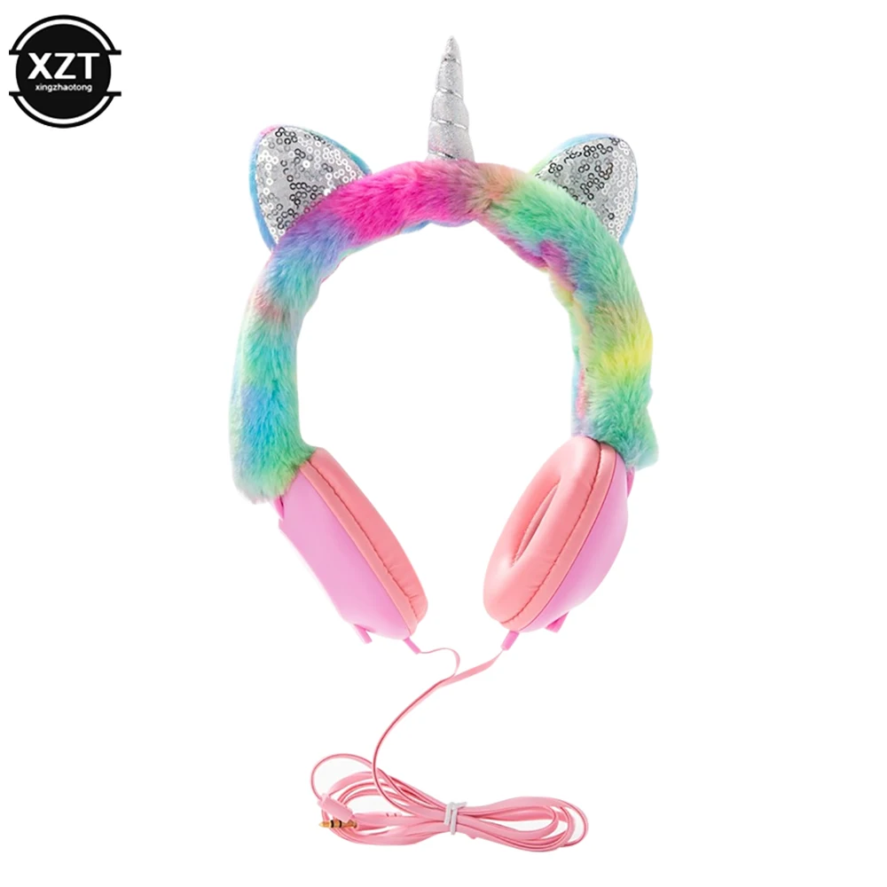 Unicorn Headphones Wired Over On Ear Headset for Kids with Tangle-Free Cord 3.5mm Jack w/Mic for School Birthday Xmas Gift