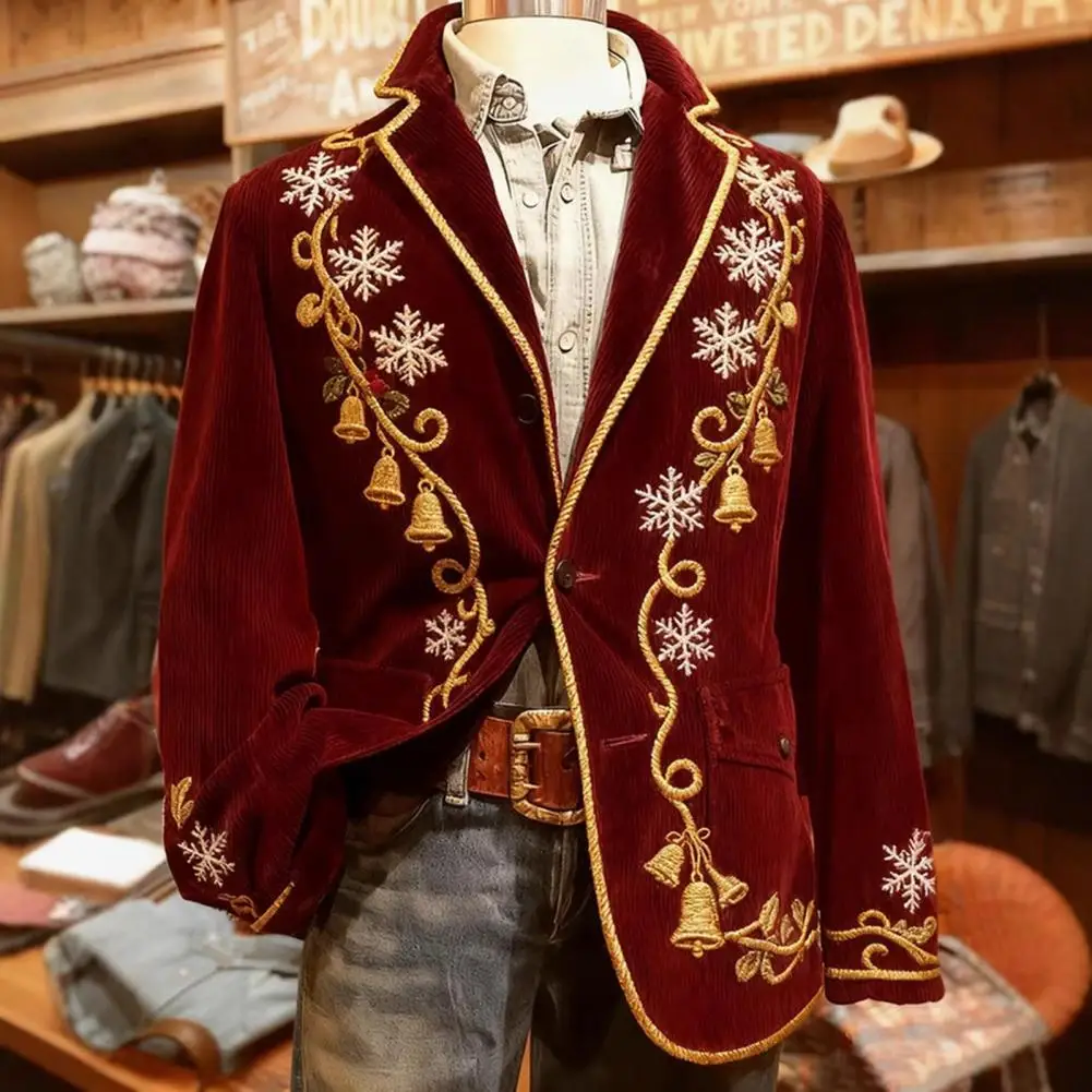 

Luxurious Corduroy Suit Coat Sparkling Rhinestone Jacket Men's Corduroy Suit Coat Slim Fit Single-breasted Jacket Vintage