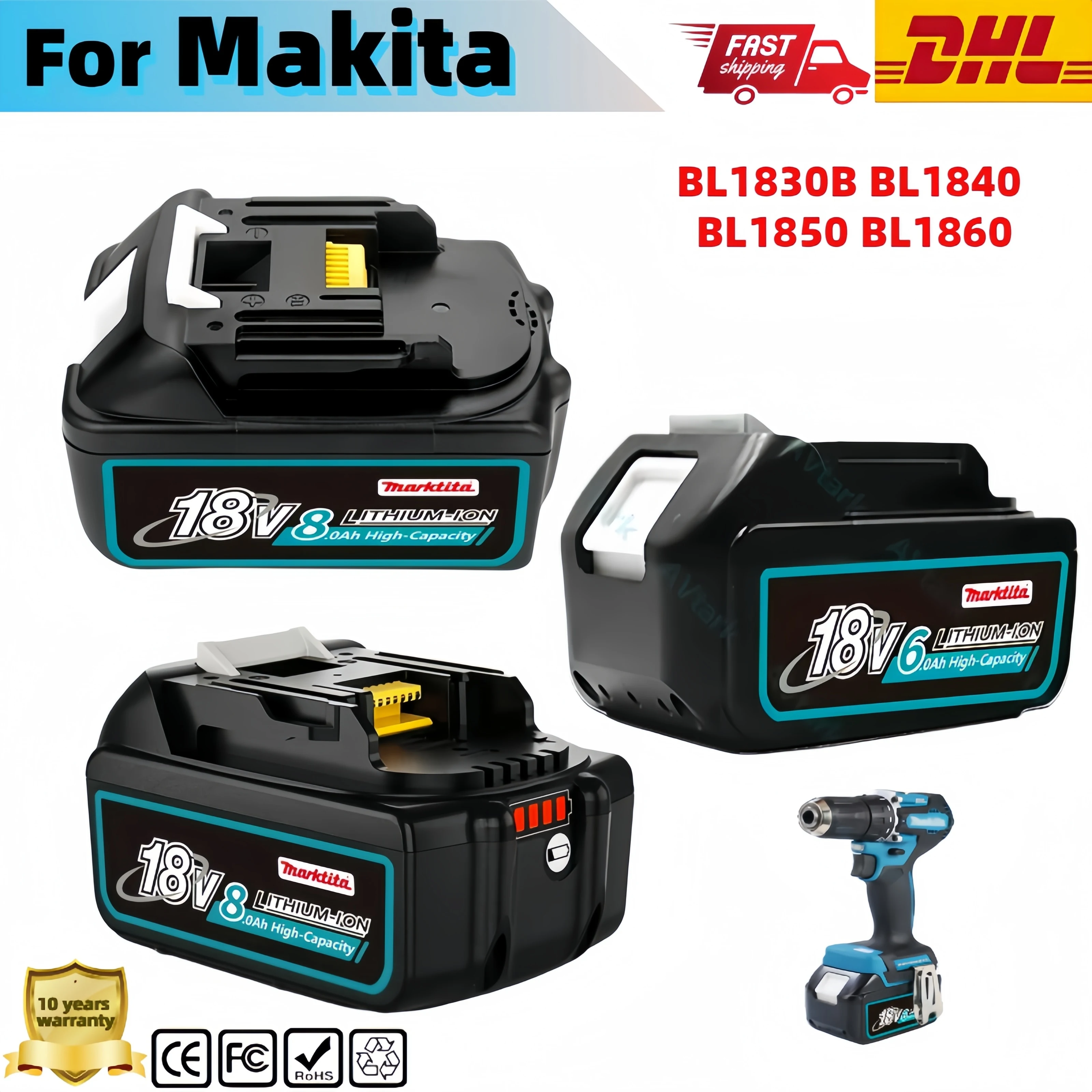 

Genuine for Makita 18V Battery 6Ah BL1850B Li-ion Replacement Battery BL1850 BL1860B BL1860 BL1840B BL1830B BL1830 LXT-400 RU