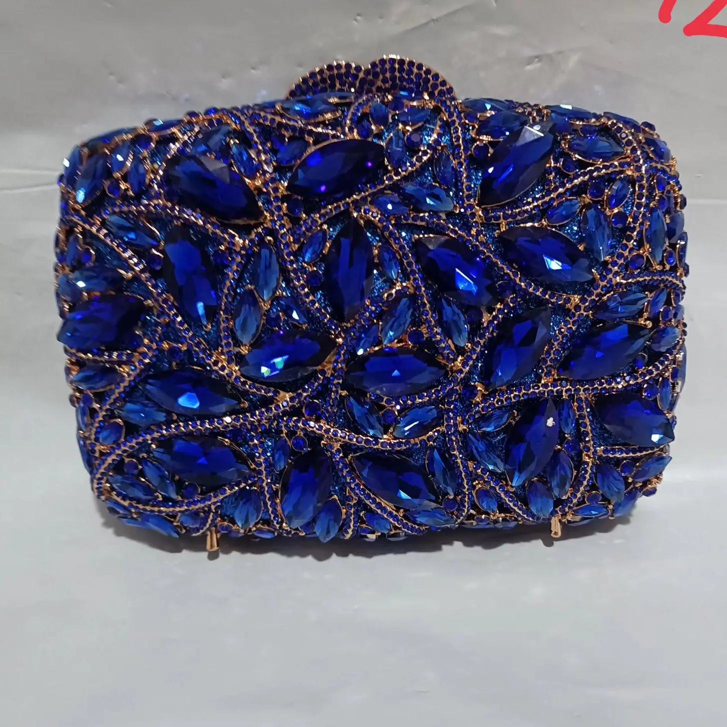 Female Saphire Blue Big Stones Evening Bags for Women Wedding Party Royal Blue Rhinestones Clutches Handbags Bridal Clutch Bag