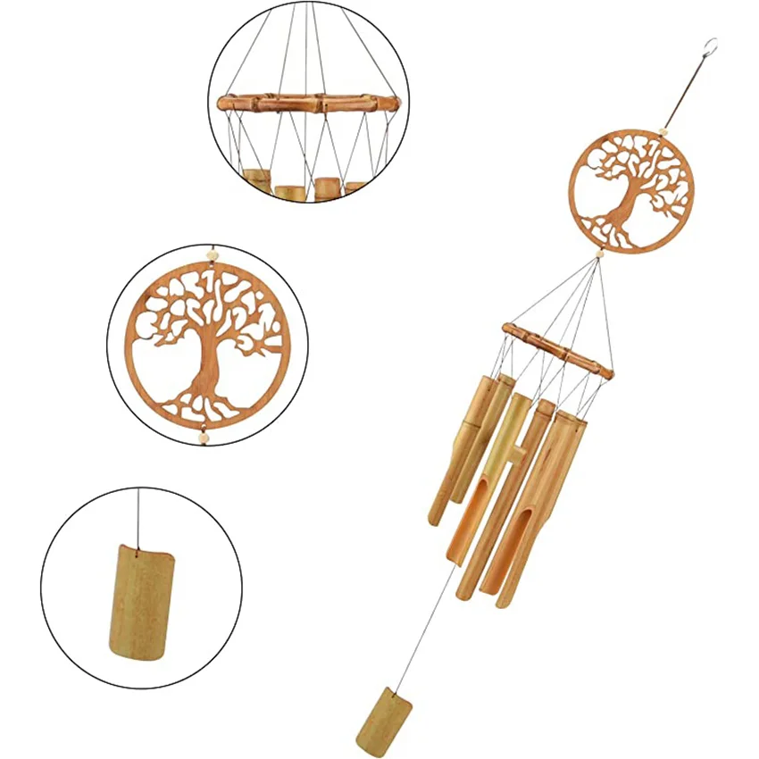 XSM Large Bamboo Coconut Wind Chimes Outdoor, Handmade Wooden Deep Tone Chime for Garden, Patio or Home Decor