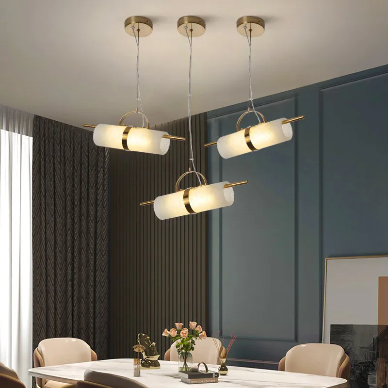 Simple LED Spanish Natural Marble Pendant Lamp Designer Dining Bedroom All Copper Ceiling Pendant Lamp Indoor Home Decor Fixture