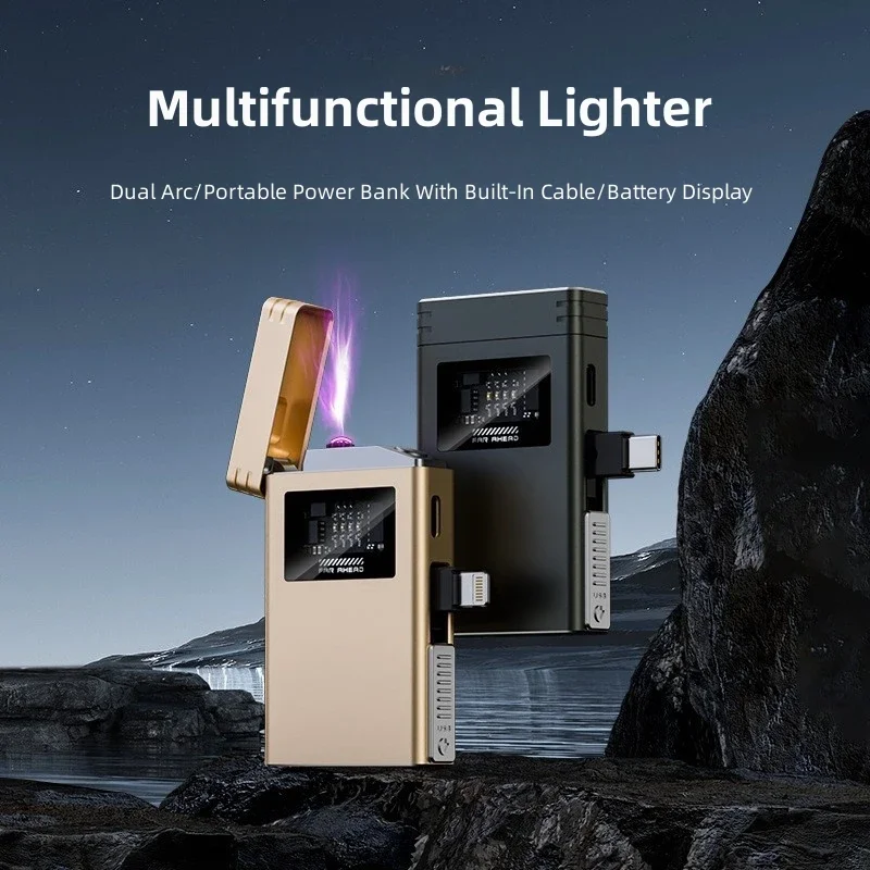 

New Dual Arc Lighter Multifunctional Metal Power Box with Windproof Smoke Lighter Outdoor Portable Ignition Tool
