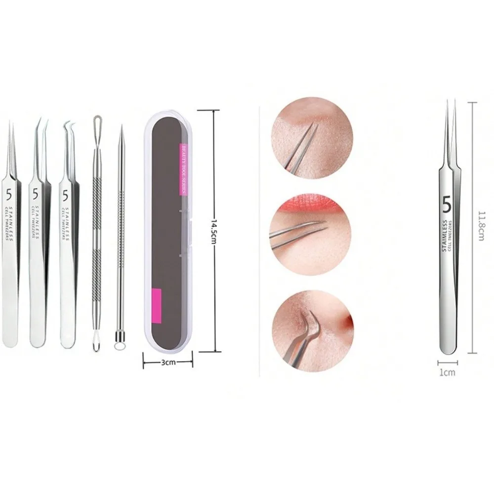 4/6pcs/set Stainless Steel Blackhead Needle Set Rose Gold Facial Skin Care Pore Cleanser Tool Sliver Blackhead Extractor Tool
