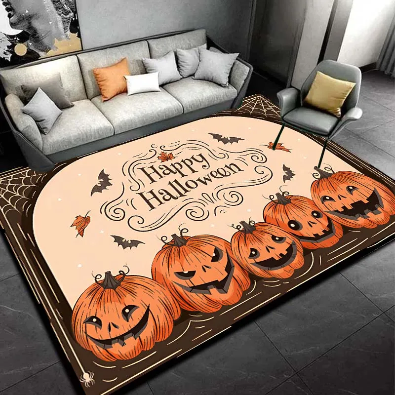 Halloween Pumpkin Print Area Rug Non‑Slip Soft Floor Carpet Living Room Bedroom Present Indoor Home Lounge Seasonal BeddingDecor