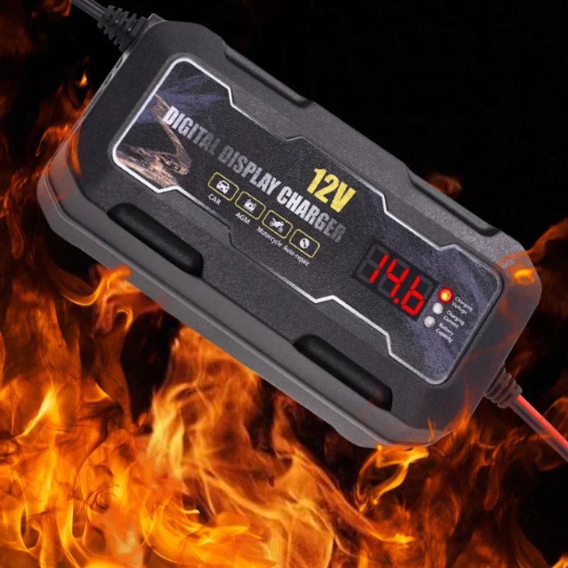 HD 12V 6AスマートLCDディスプレイ搭載鉛蓄電池充電器、バイク、電動自転車、スクーター、車用、AC110V-220V対応、EU、AU、US、UKプラグ付き