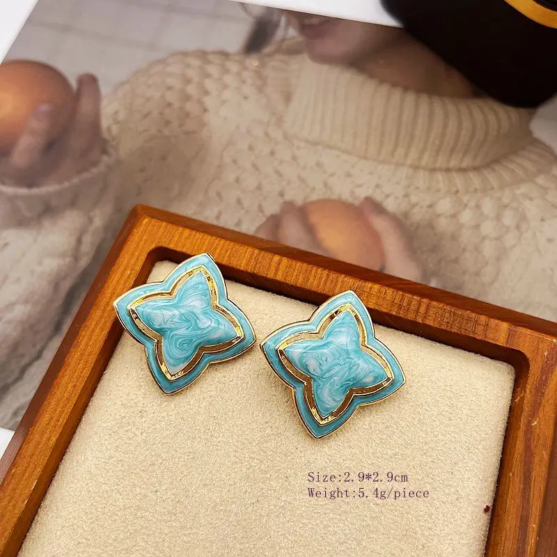 Flower Geometric Contrast Earrings Enamel Petal Accessories Stud For Women\'s Wholesale Jewelry