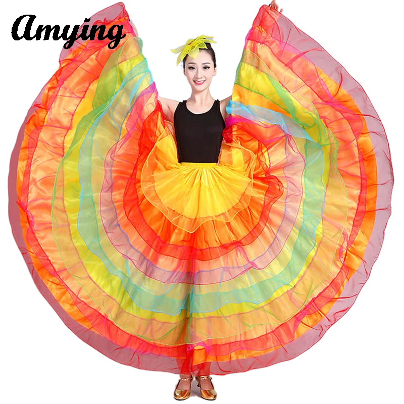 

180/360/540/720 Degree Satin Skirt Opening Dance Stage Performance Costume Large Swing Skirt Women Modern Dance Colorful Skirts