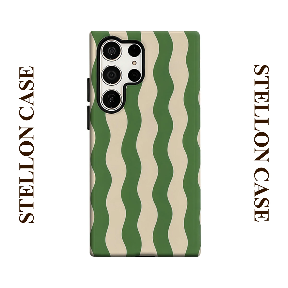 Green Wavy Stripe Phone Case for Samsung Galaxy S26 S25 Ultra S24 S23 Ultra Plus Glossy Double-layer Back Cover
