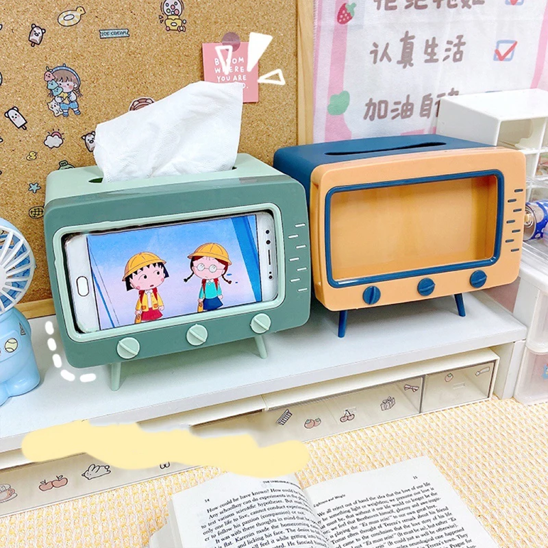 Cute Portable Tissue Box Holder Square for Home Desktop Decor Tv Tissue Box Pink Phone Holder  Organizer