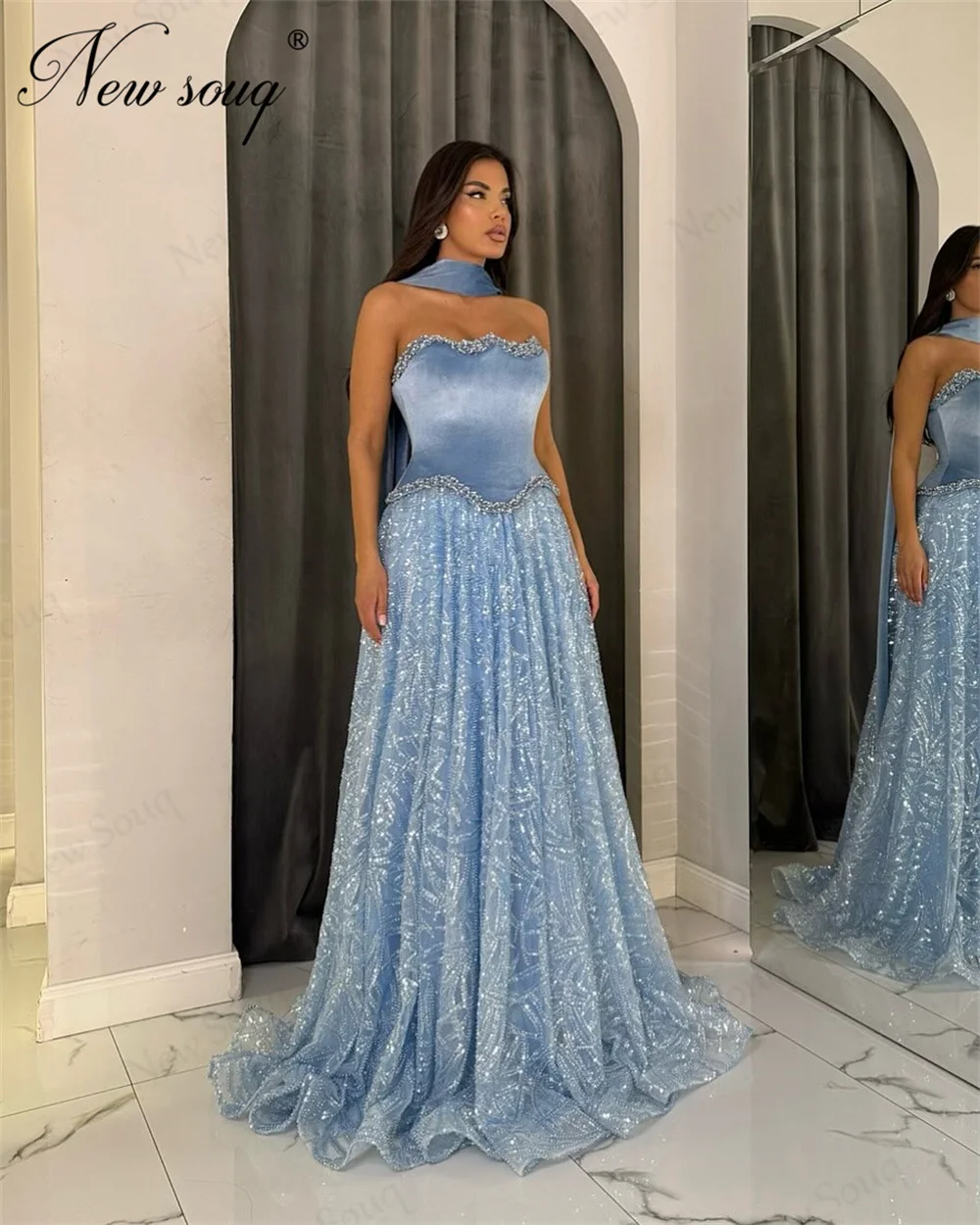 Robes De soirée sans bretelles personnalisées paillettes une ligne robe De bal perles robe De soirée De mariage robes De Noche robe De fiançailles