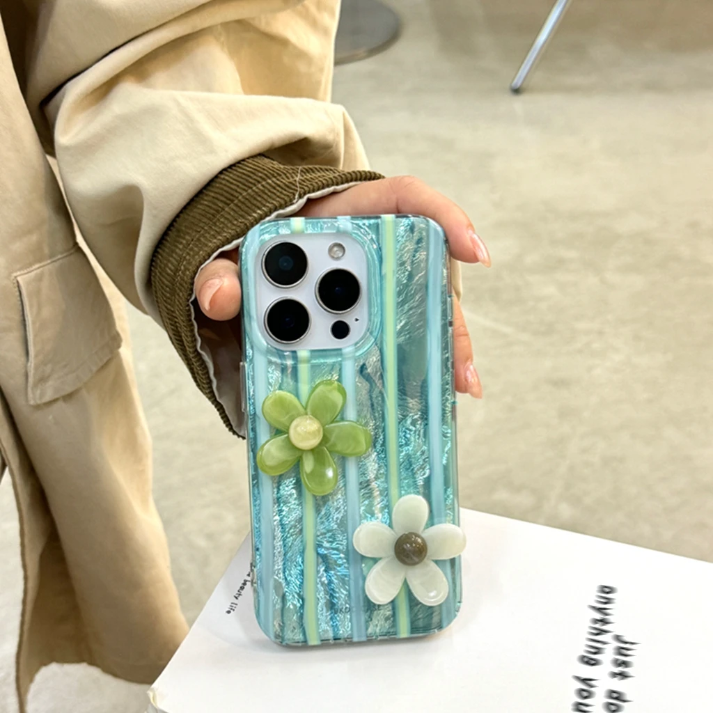 

Креативный противоударный чехол для телефона с цветными полосками и узором из оловянной фольги, стереоскопический противоударный чехол с цветком для iPhone 16, 15, 14 Pro Max