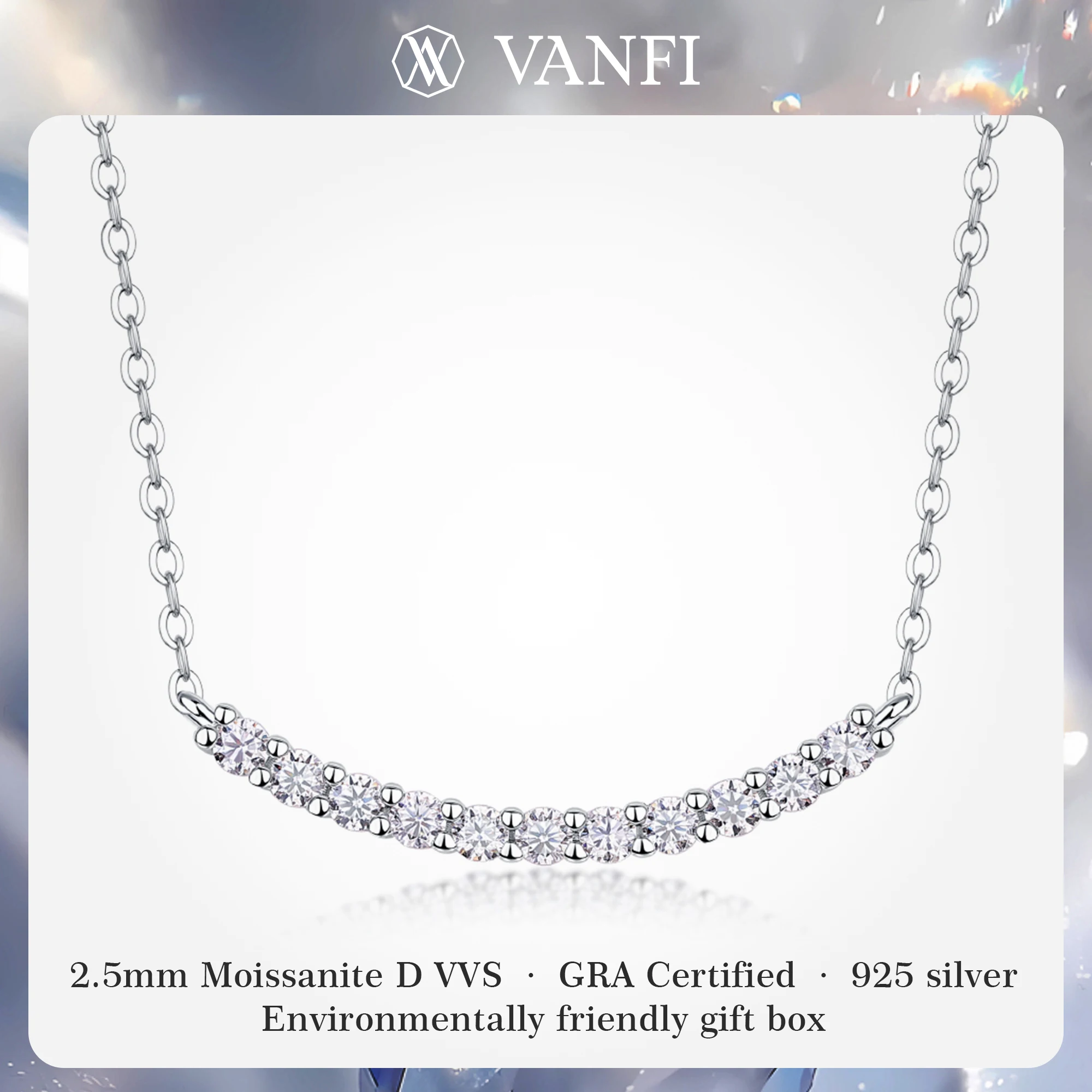 

Kfvanfi Moissanite Women's Necklace S925 Sterling Silver Plated 18k White Gold Delicate Clavicle Chain Pendant Fine Jewelry GRA