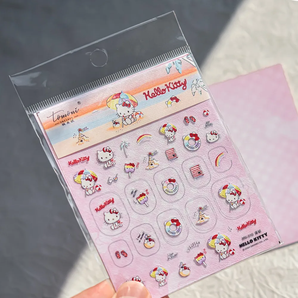 1PCS Cute Hello Kitty Nail Art Decoration 5D Embossing Stickers Sanrio Animation Nail Art Supplies Stickers For Nails