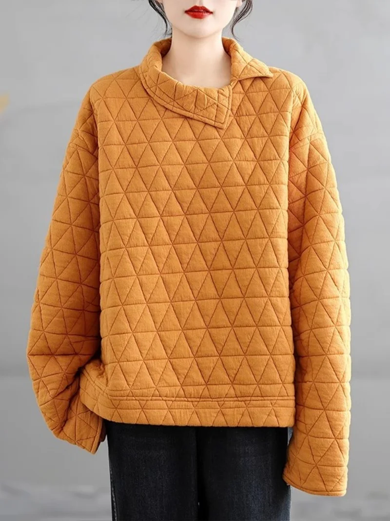 

Новый свободный однотонный пуловер с круглым вырезом, теплая куртка с капюшоном на осень и зиму 2025, женская толстовка, топ W862