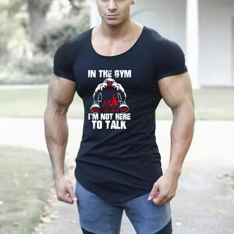 Summer Running Short Sleeve Muscle Shirts Mens Fitness Sport Slim Fit Cotton T-shirt Gym Bodybuilding Breathable Casual Clothing