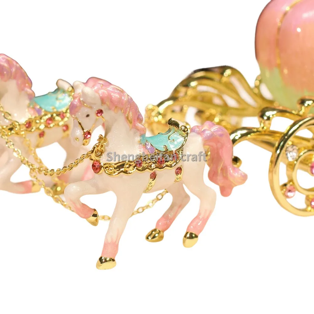 Metal Craft Enamel Horse   Pumpkin carriage figurine Jewelry Box Counter Decoration Bithday Gift Trinket Box For Home Decoration