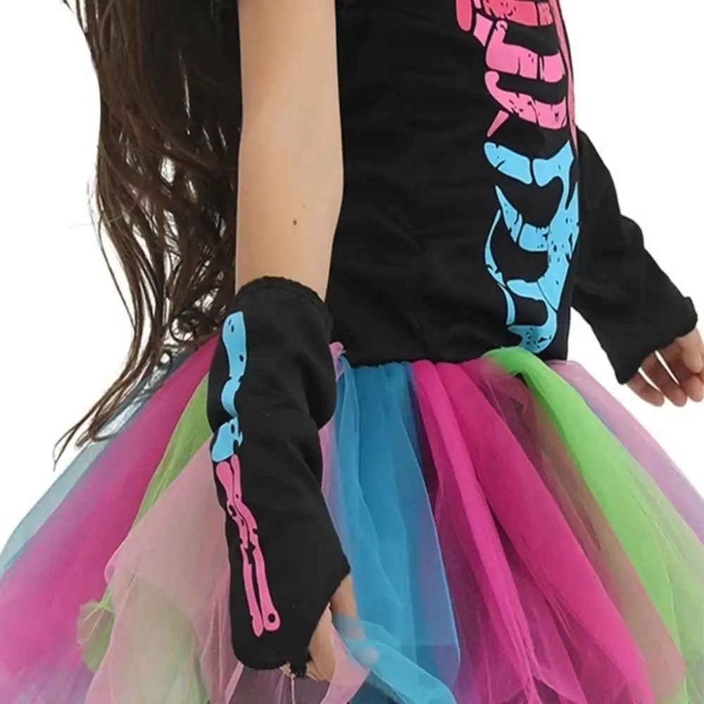 Persönlichkeit Neuheit Kinder Halloween Kostüm Cosplay bunte Mädchen Regenbogen Skelett Kostüm Outfit Mode Halloween Cosplay