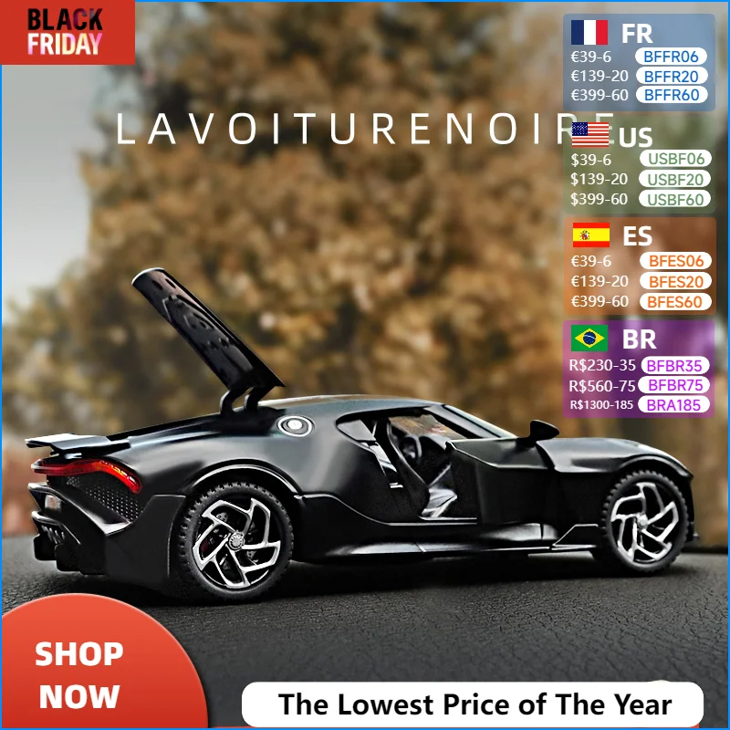 1:32 Bugatti La Voiture Noire Black Dragon Supercar Toy Alloy Car Diecasts & Toy Vehicles Car Model Car Toys For Children