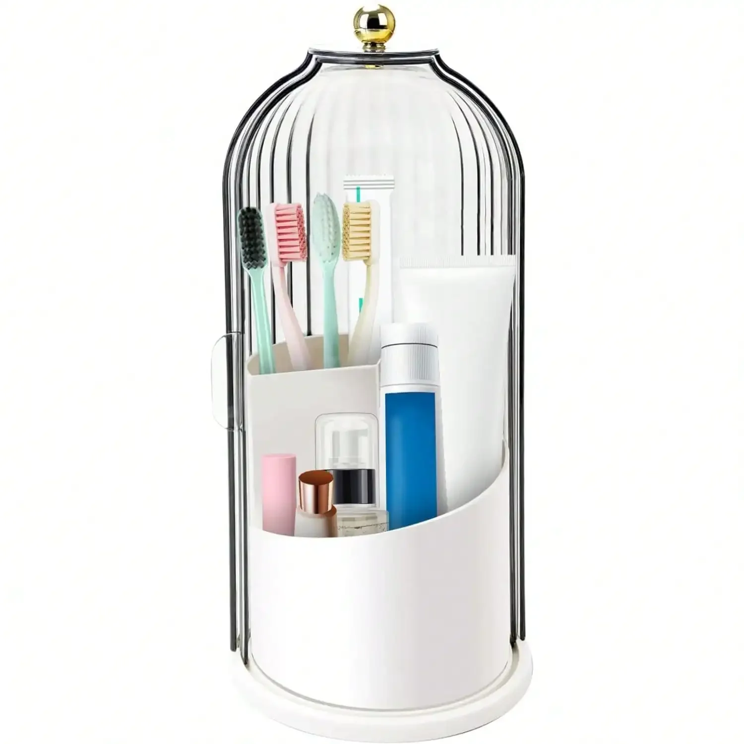 2026 Toothbrush Holders With Sliding Lid, Rotating Toothbrush Holders With Cover, 3-Slot Toothbrush Holder With Sliding Lid – Dustproof 360° Rotating Bathroom Organizer For Electric & Manual Toothbrush, Toothpaste Tube, Makeup Brushes & Cosmetic Tools – C