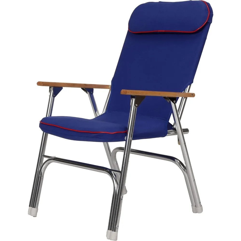 

High-Back Canvas Folding Chair, Blue w/Red Trim, Folds for Easy Storage