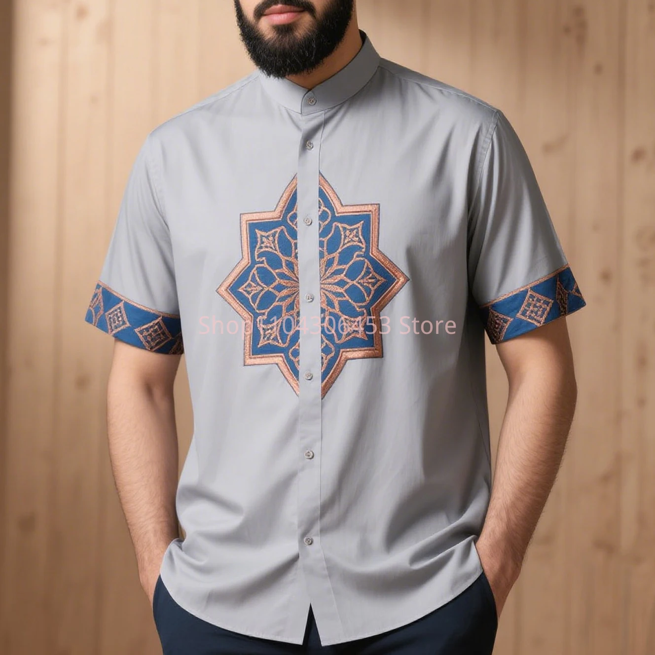 Men Simple Retro Fashion Ethnic Pattern 3D Printed Short-sleeved Lapel Shirt Light Breathable Light Color Business Casual Party