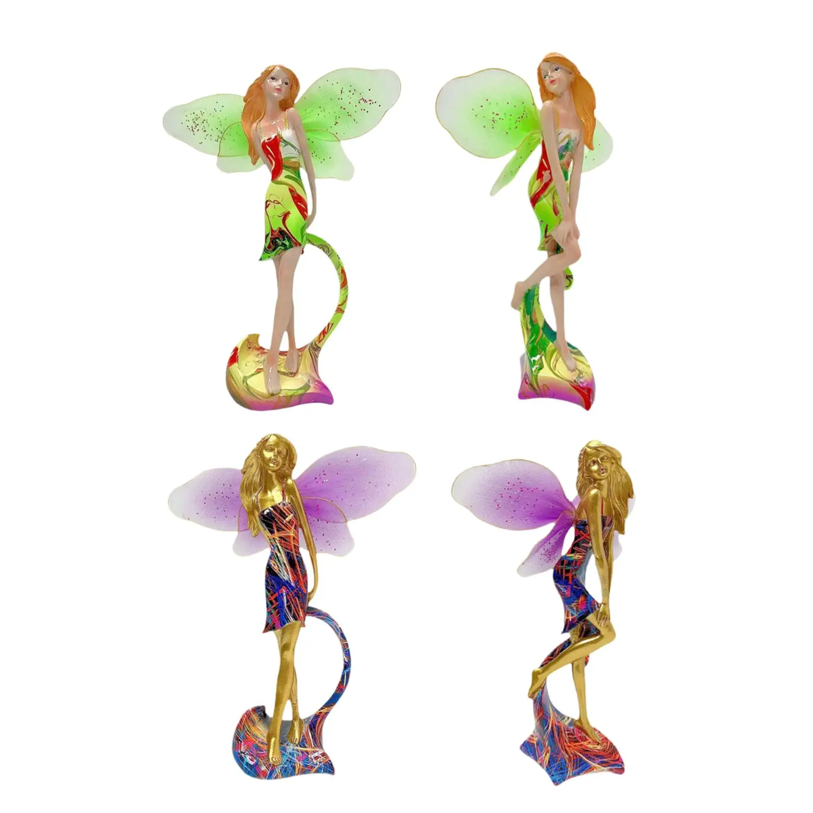 Fairy Garden Resin Figurine Sculpture Balcony Ornament Cute Butterfly Elf Decor Girl Statue for Living Room Coffee Table Bedroom