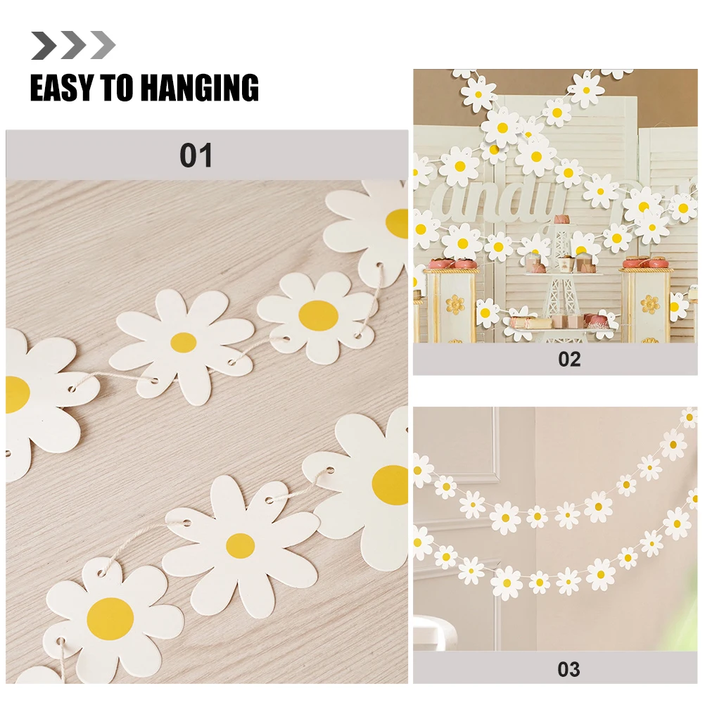 

5pcs Daisy Decor Home Child Party Hanging Classroom Flower Banner Festive Birthday Flower Garland Banner Photo
