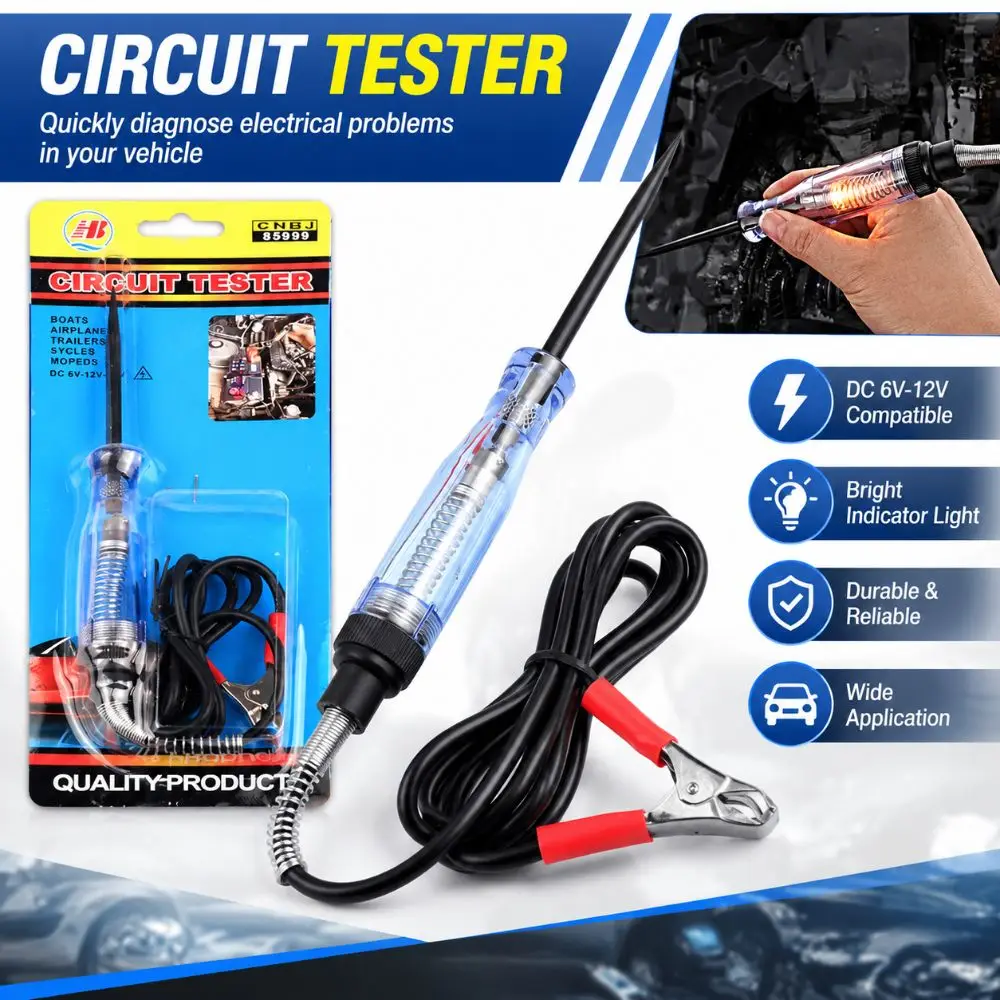 6V-24V DC Car Voltage Tester Transparent Pen Style Fuses and Light Socket Tester Light Socket Tester