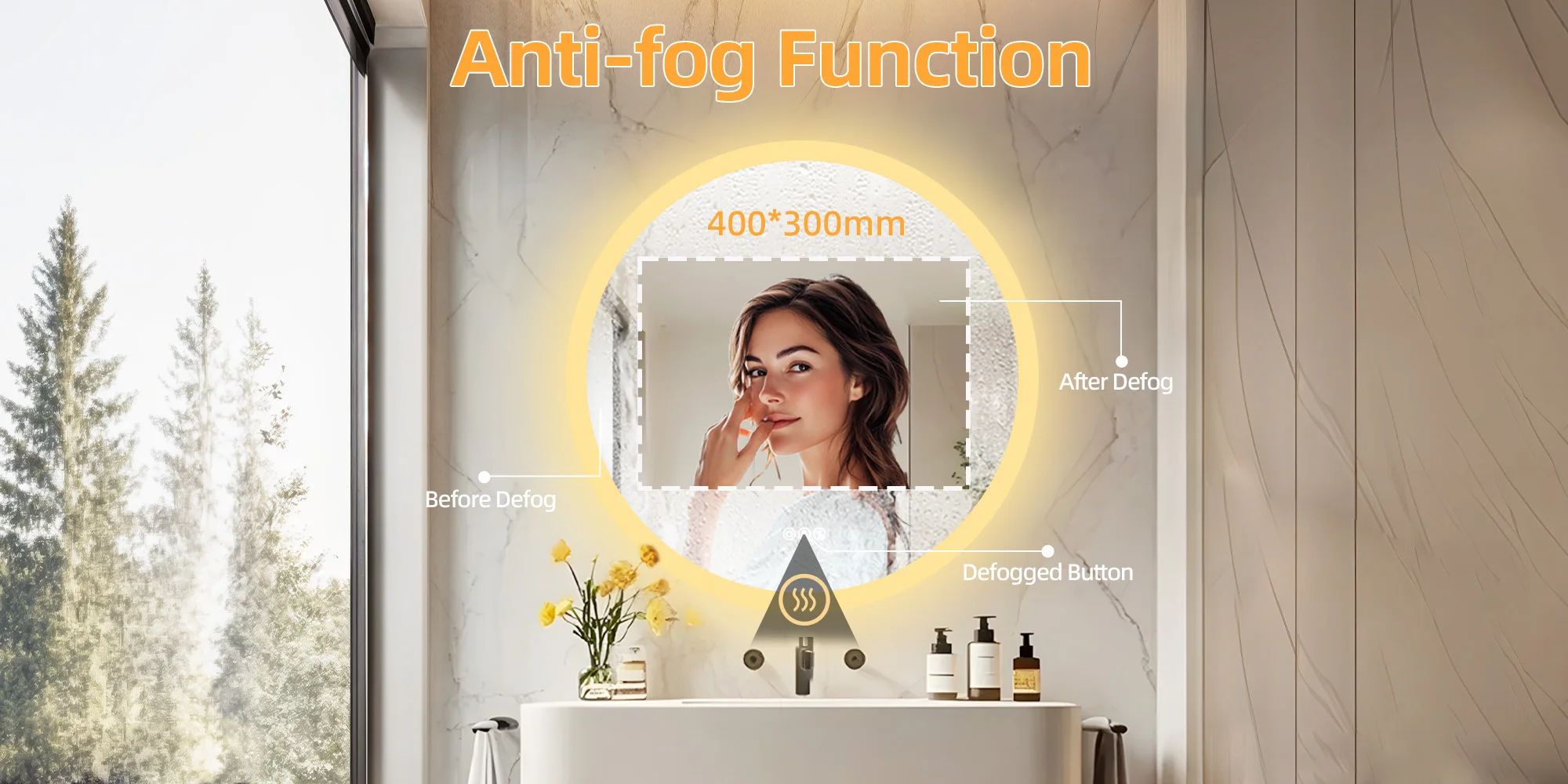 Round Bathroom Mirror 800x800mm with Bluetooth Wall Illuminated LED Vanity Mirror, Anti-Fog, Three Color Light, Memory Function