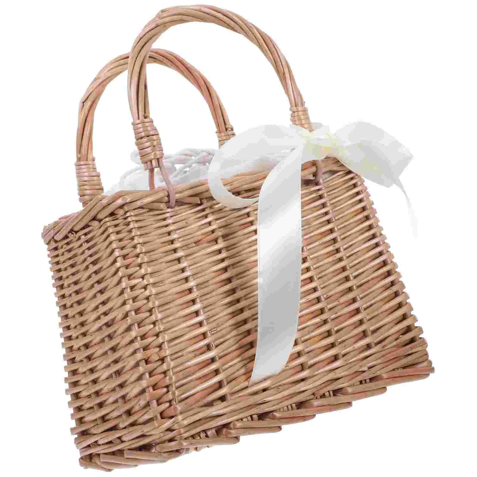 

Decor Rattan Handbag Cross Body Woven Basket for Flowers Arrangement Bread White