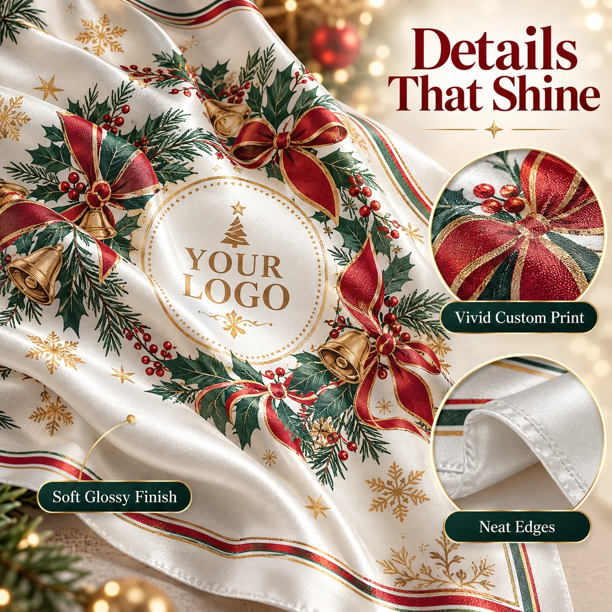Custom Christmas Scarf with Logo for Fashion Brands Boutique Retailers Corporate Gifts Holiday Promotions Wholesale Bulk Order