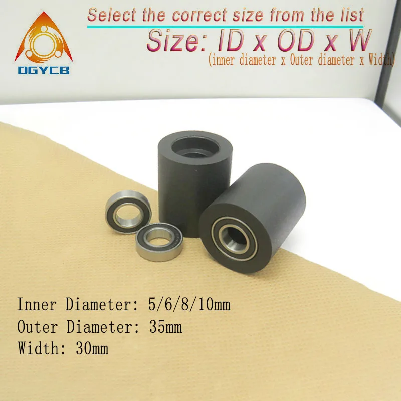 1pc 5x35x30 PU Polyurethane Double Bearing Roller PUT63535-30 Mute Flat Guide Wheel Diameter 35mm Bore 5mm Rubber Pulley 5*35*30