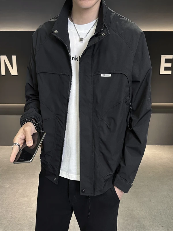 

Модная повседневная мужская куртка с воротником-стойкой, свободная посадка, модная молодежная верхняя одежда, осенний сезон, полиэфирное волокно