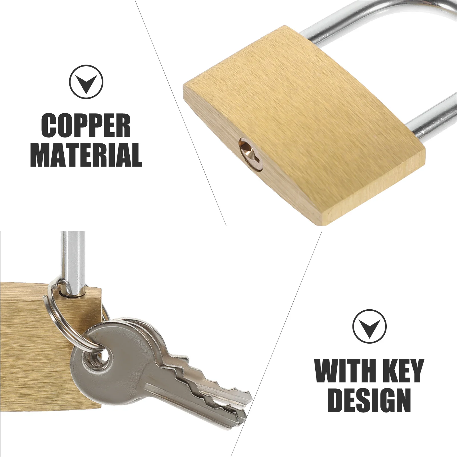 

3Pcs Brass Padlock Lock Set Keyed Locks for Cabinet Garage Fence Gate Window Outdoor Security Set