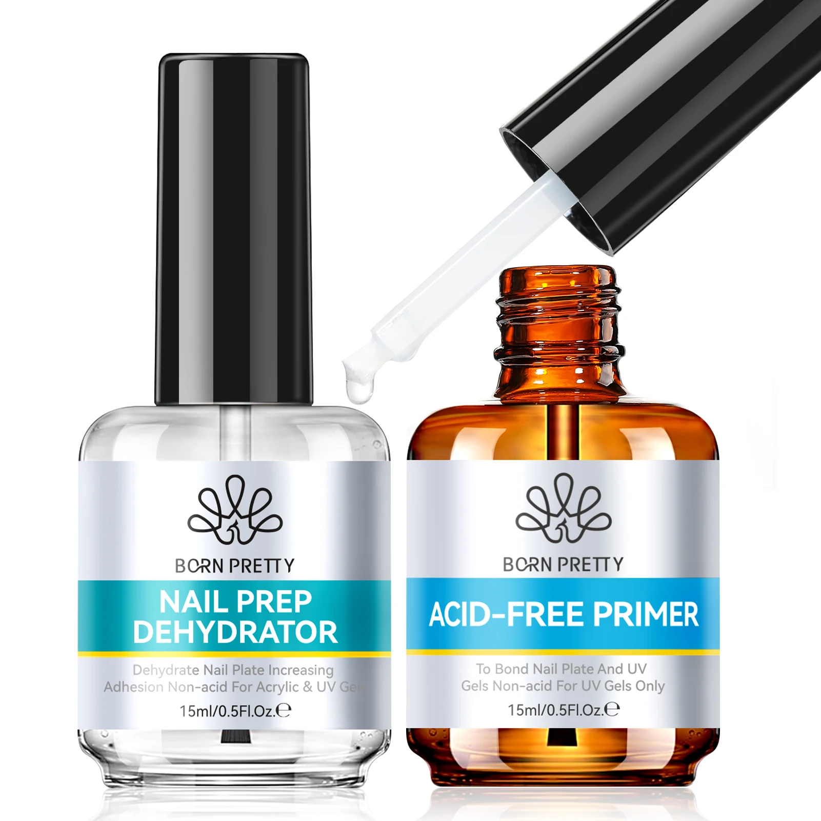 BORN PRETTY Nail-Primers And Nail Prep Dehydrator Gel Poiish Set Soak Off UV/LED Base Nail Art 15ml Long-Lasting Manicure