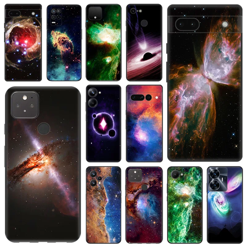 Siyah mat telefon kılıfı Moto kenar için 30 40 20 Pro G200 bir Fusion galaktik bulutsusu renkli evren piksel 8a 7a 7 8 6 yumuşak kapak
