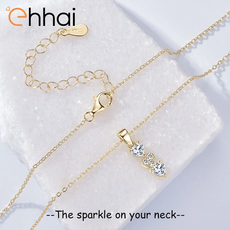 

Ehhai Moissanite Triple Heart Shaped Pendant Necklace Chain for Women 925 Sterling Silver Fine Neck Jewelry Wedding Gifts Choker