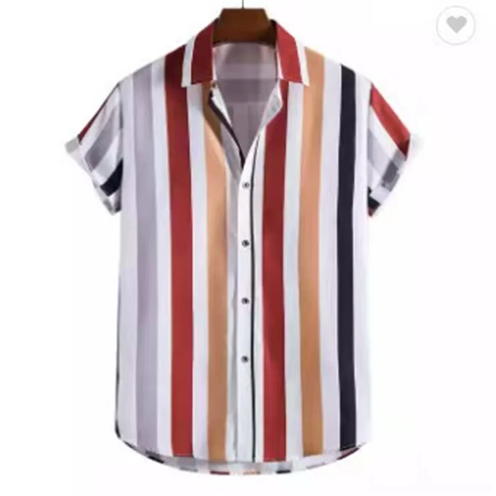 Men's shirt pattern print lapel summer striped short sleeve Hawaii daily vacation breathable casual comfortable