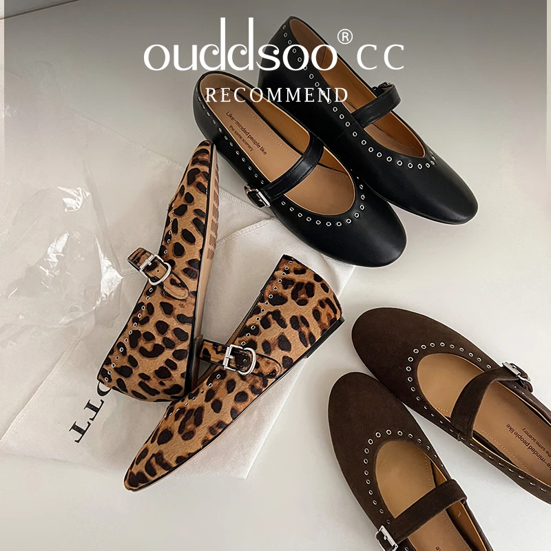 

Ods Women Rivets Pumps Cute Mary Jane Low Heel 3.5cm Casual Loafers Leather Buckles Moccasins Shoes Woman Casual Trends Party 40