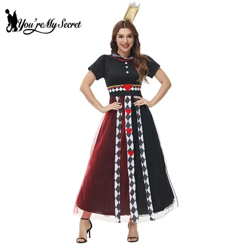[you're-my-secret]-halloween-costume-poker-queen-red-queen-color-block-dress-dress-alice-in-wonderland-stage-character-2025