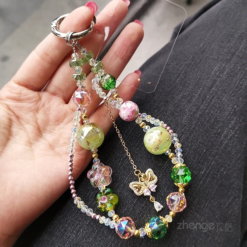 Mobile Phone Lanyard Butterfly Pendant Crystal Bracelet Short Clip-on Mobile Phone Case Universal Sling Wrist Pendant Bracelet